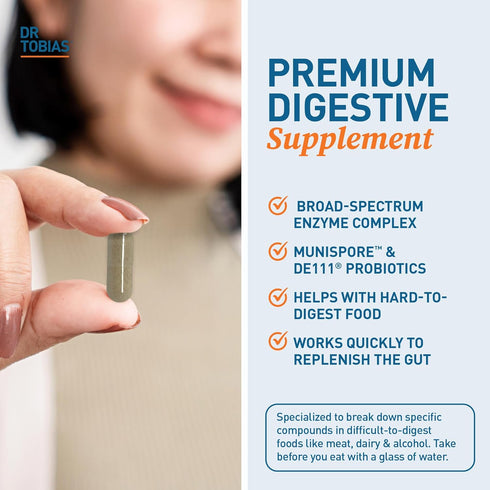 Dr. Tobias Digestive Enzymes with Probiotics - 120 Capsules - Prebiotics & Postbiotics for Better Digestion & Immune