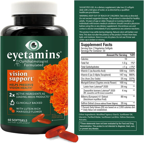 Vision Support 60 Capsules, Ophthalmologist-Formulated, Plant-Based, Vegan and Non-GMO
