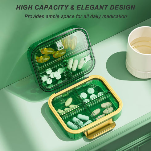 Portable Travel Pill Organizer with 7 Compartments, Waterproof Pill Box for Daily Vitamins and Medicine - Blue