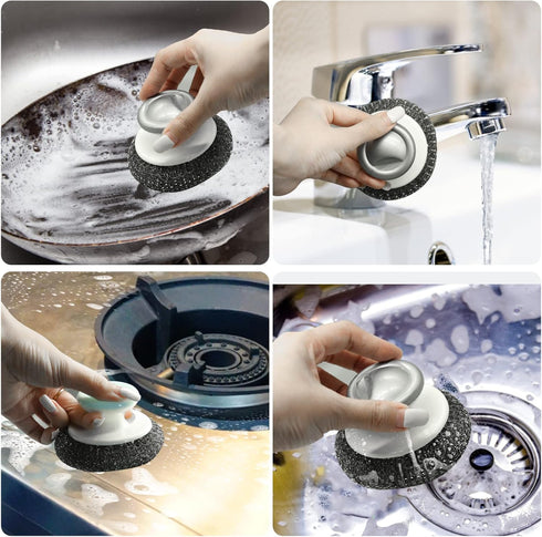 2Pcs Stainless Steel Wool Scrubber with Handle, Heavy Duty Dish Scrubber Cleaning Brush for Pots, Pans, Grills, Sink