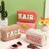 Sanwuta 4 Pcs Chenille Bag Preppy Patch Makeup Bag Cosmetic Bag Chenille Letters Toiletry Bag PU Leather Waterproof Portable Pouch Travel Organizer (Beige, Khaki, Pink, Nude Pink, Fresh Style)