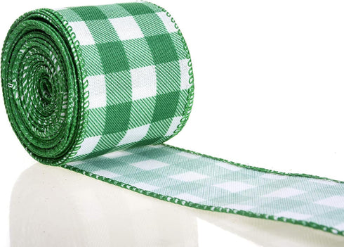 ATRBB Green and White Buffalo Plaid Ribbon, 10 Yards by 2.5 Inches for St Patrick's Day Decoration and Craft Bows