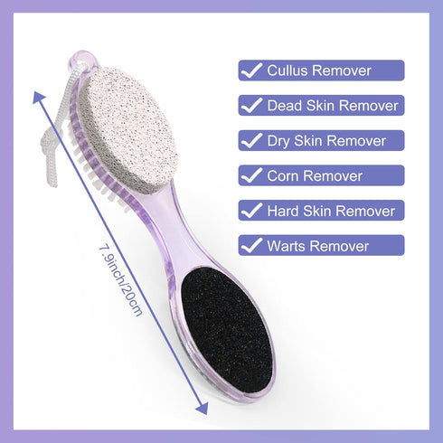 Pumice Stone Brush for Feet, 2 Pack Foot Scrubber 4 in 1 Pedicure Paddle Kit for Foot Care (Lilac and Blue)