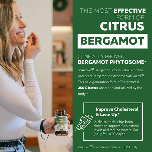 SoActive Bergamot: 2.5X More Effective, Italian Citrus Bergamot Phytosome - Clinically Validated | Enhanced with Grape Seed Extract with 95% PAC - Supports Cholesterol & Cardiovascular (60 Capsules)