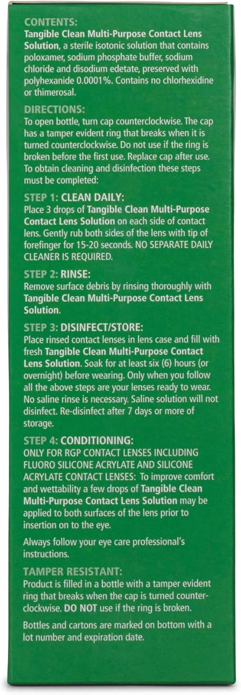 Tangible 12 Oz Clean Multi-Purpose Contact Lens Solution for Scleral and Gas Permeable Contact Lenses, with Lens Case