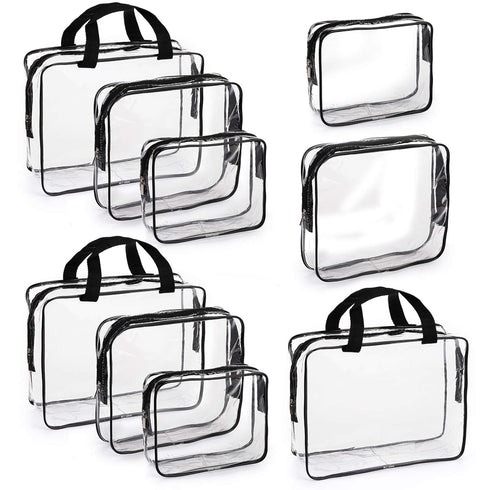 Hedume Set of 9 Clear Makeup Bags - TSA Approved Clear Toiletry Bag Set, Waterproof PVC with Zipper Handle