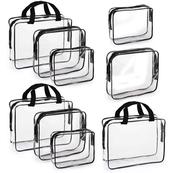 Hedume Set of 9 Clear Makeup Bags - TSA Approved Clear Toiletry Bag Set, Waterproof PVC with Zipper Handle