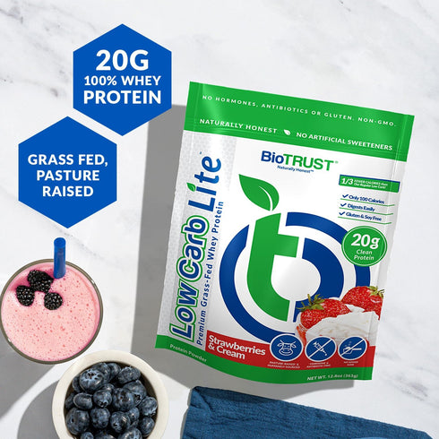 BioTrust Low Carb Lite, 20 Grams Grass-Fed Whey Protein Isolate, 100 Calories, Non-GMO, 14 Servings, Strawberries and