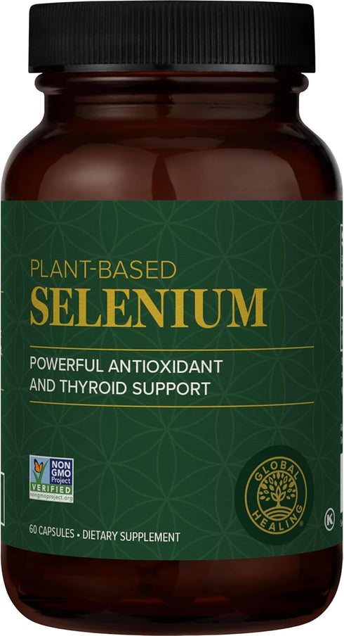 Global Healing Selenium 200mcg, Organic Ingredients, Antioxidants for Thyroid Support, Non-GMO & Gluten-Free, 60