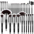 SOLVE Makeup Brush Set, 32 Pieces Professional Brushes Kit, Wooden Handle, Black