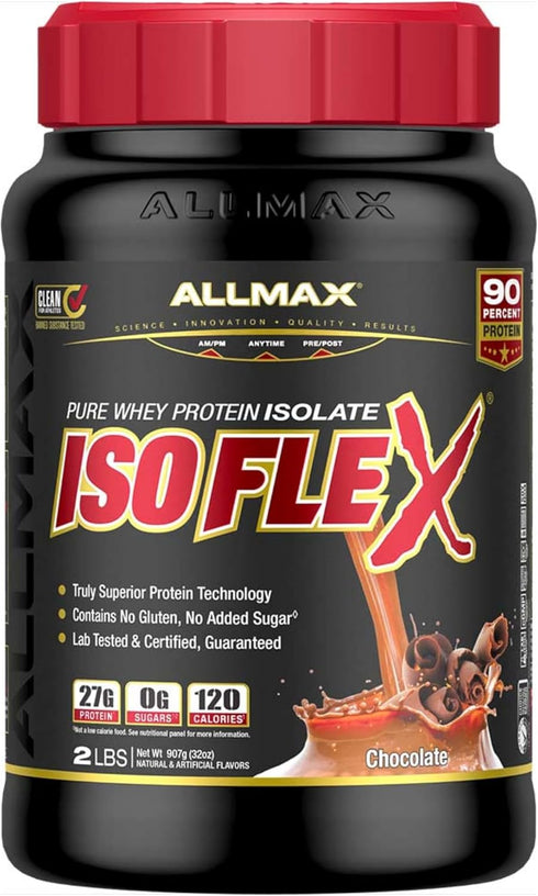 ALLMAX ISOFLEX Whey Protein Isolate, Chocolate, 2 lb, 27g Protein Per Scoop, Zero Fat & Sugar