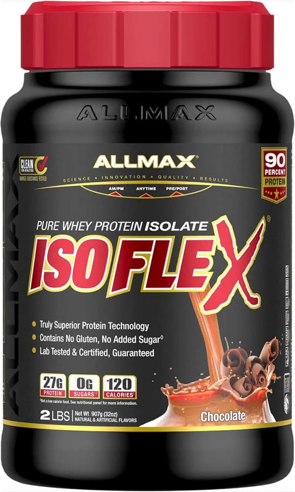 ALLMAX ISOFLEX Whey Protein Isolate, Chocolate, 2 lb, 27g Protein Per Scoop, Zero Fat & Sugar