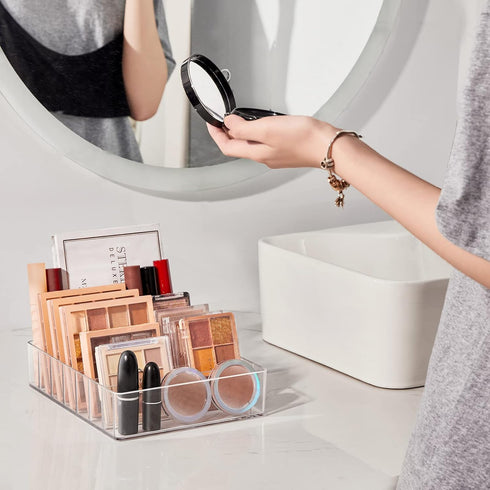 Makeup Organizer for Eyeshadow Palette and Lipstick, 7 Section Divided Makeup Palette Organizer for Vanity (7.48" x