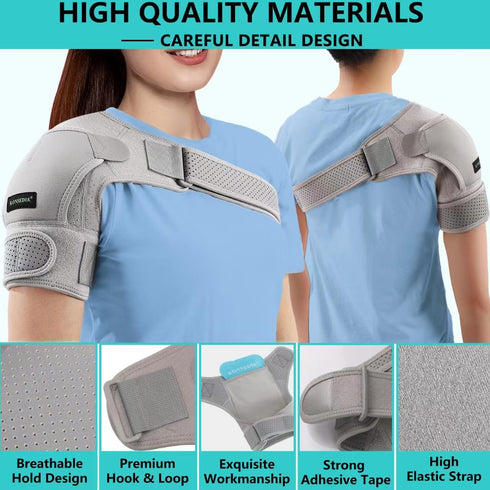 Shoulder Brace for Torn Rotator Cuff Recovery, Adjustable Fit Sleeve Wrap for AC Joint Pain Relief, Small, Gray