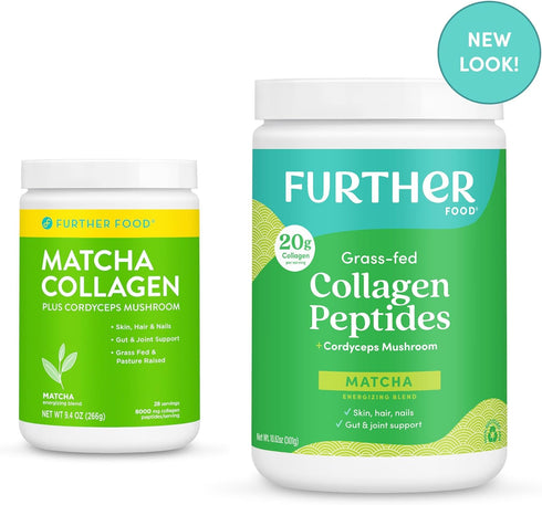 Further Food Matcha Collagen Peptides Powder, Organic Matcha & Cordyceps for Energy, Gut Health, 10.62 oz