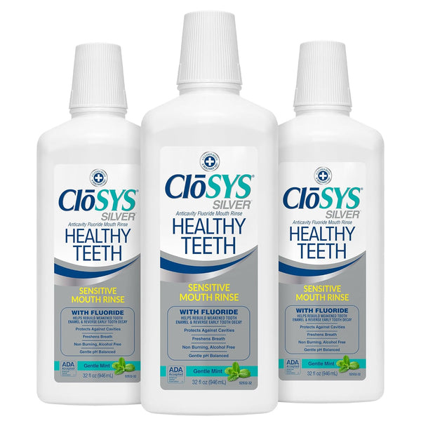 Closys Healthy Teeth Anti-Cavity Oral Rinse Mouthwash with Fluoride, Non-Burning, Non-Irritating – 32 Fl Oz (Triple