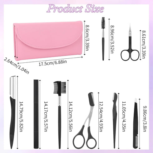 Professional Eyebrow Grooming Kit - 8PCS/SET with Leather Bag, Trimming Kit for Women & Men