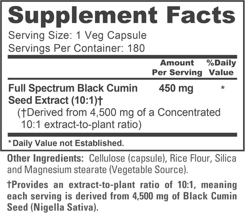 NusaPure Full Spectrum Black Cumin Seed 10:1 Extract - 450 mg Equivalent to 4,500mg, 180 Veggie Powder Caps