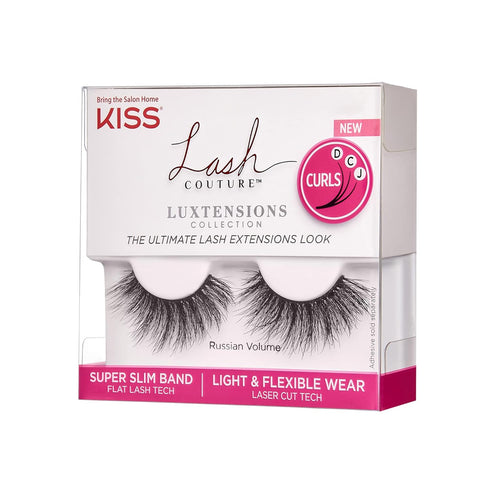 KISS Lash Couture LuXtensions Collection, False Eyelashes, Style ‘Russian Volume', 16mm, 1 Pair, Reusable, Flat Lash