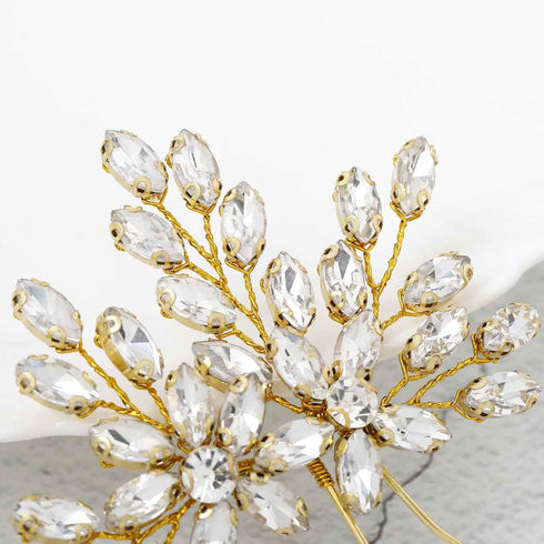 Unicra Wedding Crystal Flower Hair Pins, Decorative Wedding Bridal Hair Accessories for Brides, Pack of 2 (B-Gold)