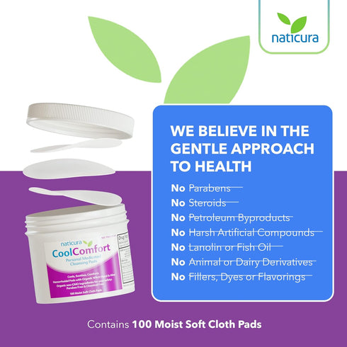CoolComfort Personal Cleansing Pads with Organic Witch Hazel and Aloe Vera, 100 Pads for Hemorrhoid Relief