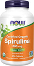 NOW Supplements Organic Spirulina 500 mg - 500 Tablets with Vitamins, Minerals, and GLA