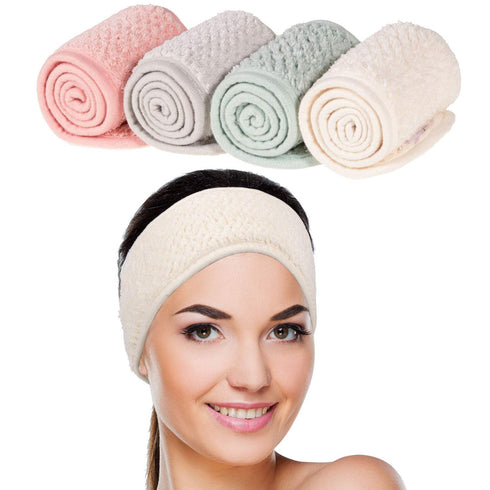 Whaline 4 Pack Spa Facial Headband, Adjustable Makeup Hair Wrap for Face Washing, Shower, Sports Yoga