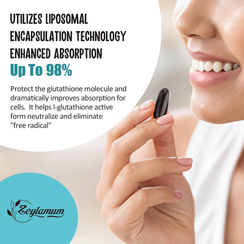 2400 MG Liposomal Glutathione Softgels, 60 Softgels - Max Absorption, Active L-Glutathione, with Hyaluronic Acid