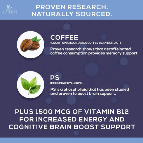 Nature's Caffeine Free Brain Supplement Gummy for Memory, Focus & Concentration - 60 Gummies with Nootropics & Vitamins