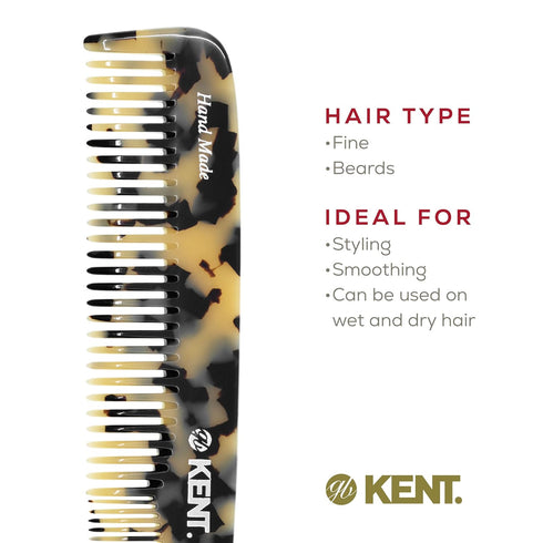 Kent 9T Fine Tooth and Wide Tooth Comb, Large Handmade Detangler Hair Combs for Wet Hair, Made in England