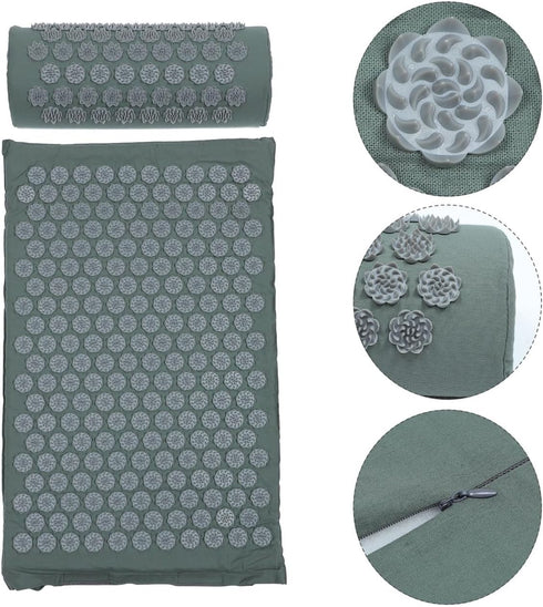 Set Acupressure Mat and Massage Pillow with Carry Bag for Relief and Muscle Relaxation, Portable Yoga Exercise Mat