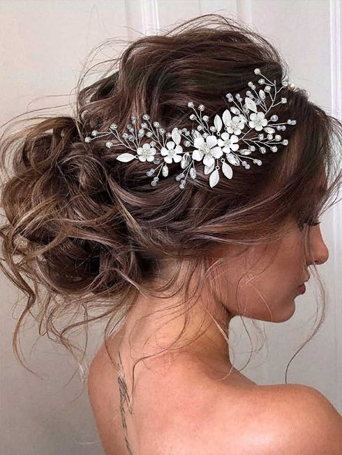 Unicra Silver Bride Wedding Hair Vine, Rhinestone Flower Bridal Hair Piece Jewelry for Women and Girls