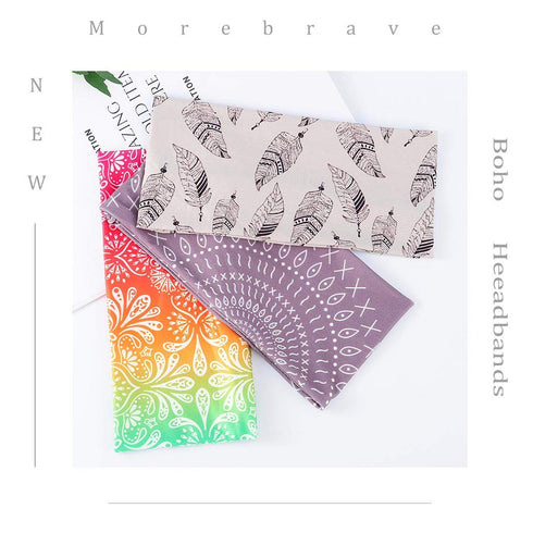 Morebrave Boho Headband Wide Turban Hair Wraps - Stretchy Cloth Head Bands for Women and Girls, Pack of 3