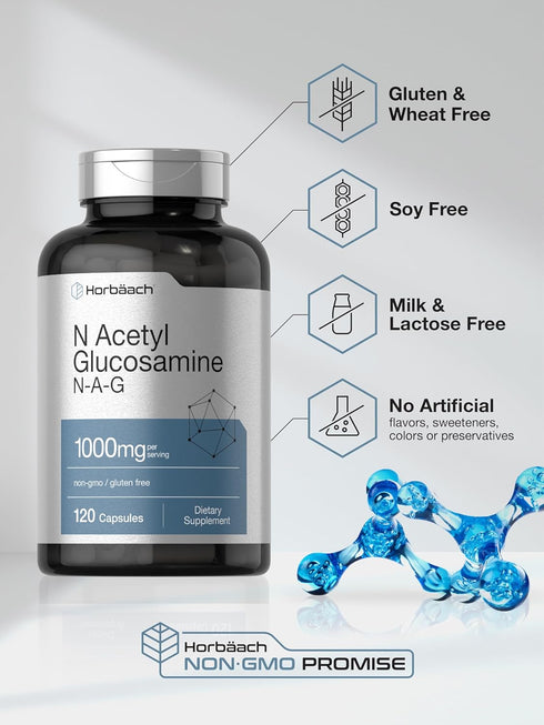 N-Acetyl Glucosamine 1000 mg, 120 Capsules, N-A-G Supplement Pills, Non-GMO & Gluten-Free by Horbaach