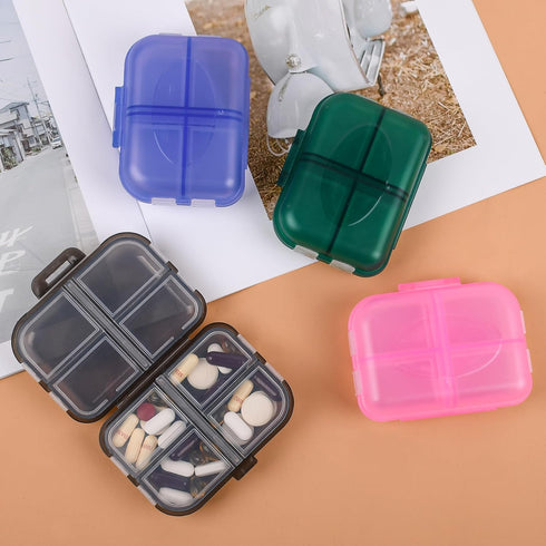 Small Travel Pill Organizer Box with 8 Grid Compartments, Portable Daily Weekly Medication Container