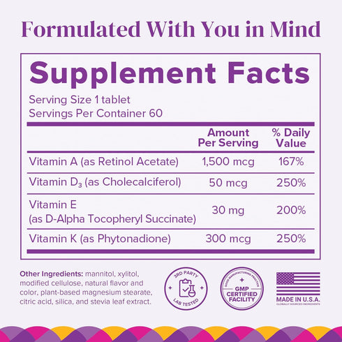 Barimelts ADEK - 60 Fast-Dissolving Tablets, Sugar-Free Bariatric Vitamins for Women, Natural Strawberry Flavor
