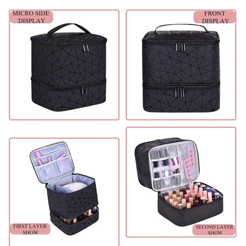 RZMAYIS 30 (15ml/0.5fl.oz) PU Leather Nail Polish Organizer, Double Layer Nail Polish Storage Holds Bottles & Nail