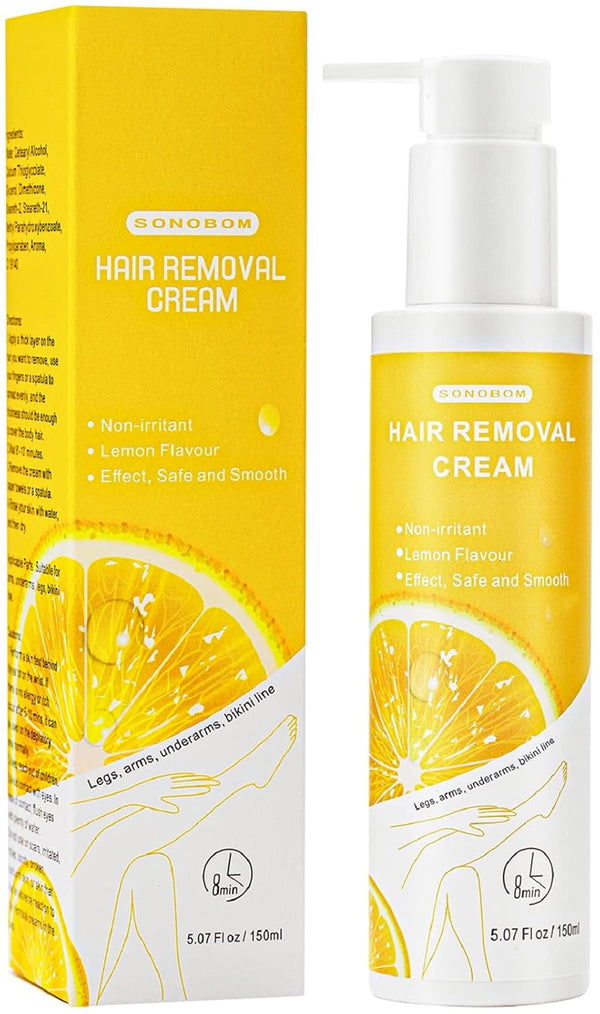 Lemon Flavor Hair Removal Cream for Women and Men, Painless for Sensitive Skin, SONOBOM Bikini Hair Removal Cream