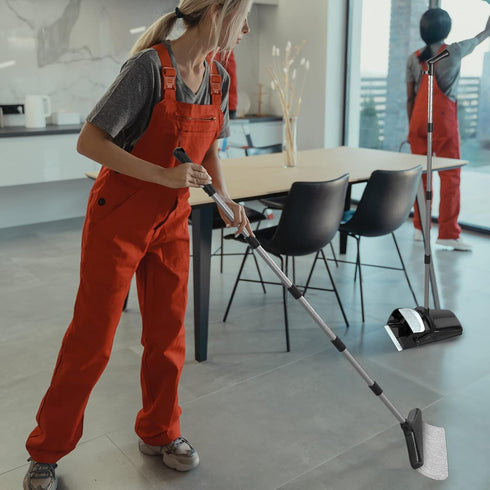 Broom and Dustpan Combo Set, 54" Long Handle Angle Broom and Dust Pan for Home Office Cleaning (Black and Grey)