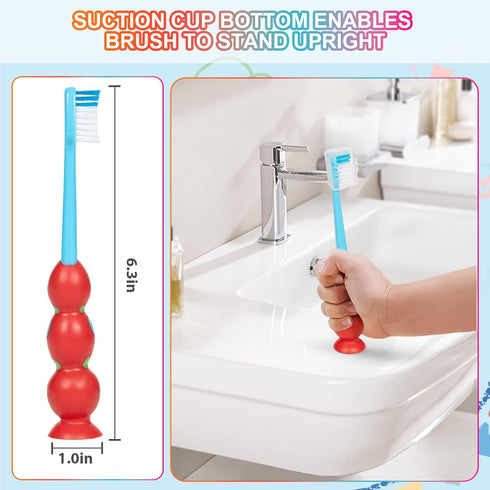 Kids Toothbrush 4 Pack, Soft Bristles with Suction Cup for Easy Storage, Toddler Sized Brush Head
