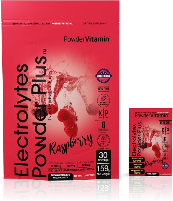 Electrolytes Powder Plus, Keto, Raspberry, Sugar Free, 1000mg Potassium, 120mg Calcium, 120mg Magnesium, Non-GMO, Zero