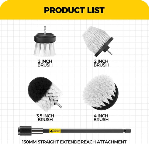 Holikme 5Pack Drill Brush Attachment Set for Car Interior Detailing, Power Scrubber Brush for Bathroom, Kitchen
