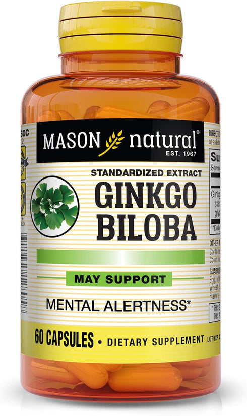 MASON NATURAL Ginkgo Biloba - 60 Capsules for Mental Alertness and Brain Function Support