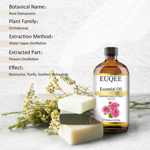 Rose Essential Oil 118mL Large Capacity Rose Oil Premium Essential Oil with Glass Dropper for Diffuser, Soap & Candle Making, Aromatherapy - 4Fl. Oz
