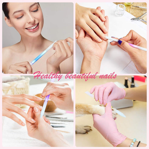 Maitys 6 Pieces Glass Cuticle Pusher Set with Double Sided Crystal Nail Files for Precision Manicure Pedicure (Pink,