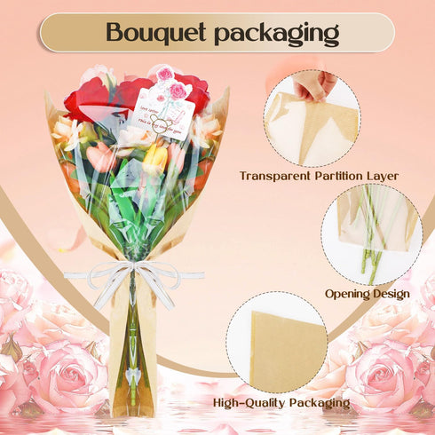 Pinsit 50 50 22 14 Inches PCS Flower Wrapping Paper for Bouquets with PCS Floral Card Holder Picks and Ribbons, Kraft