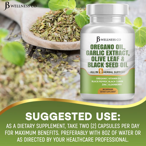 JB Wellness Co Immune 120 Count JB Wellness Oregano Oil, Garlic Extract, Olive Leaf, with Astragalus - Support