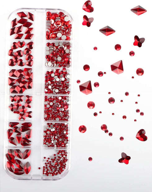 Valentines Nail Rhinestone EBANKU Red Nail Art Crystals, Hearts, Butterfly, 3D Diamond Stone Gems with Tweezer