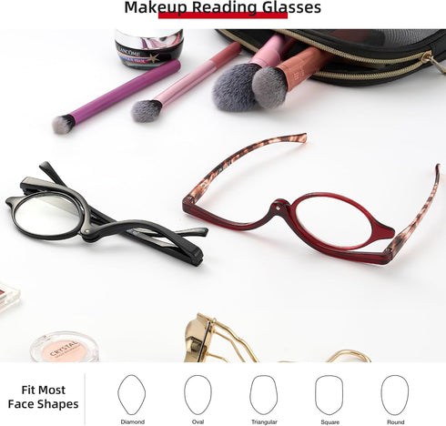 JM 2 Pairs Makeup Reading Glasses - Magnifying Flip Down Cosmetic Readers for Women with Spring Hinge +2.0