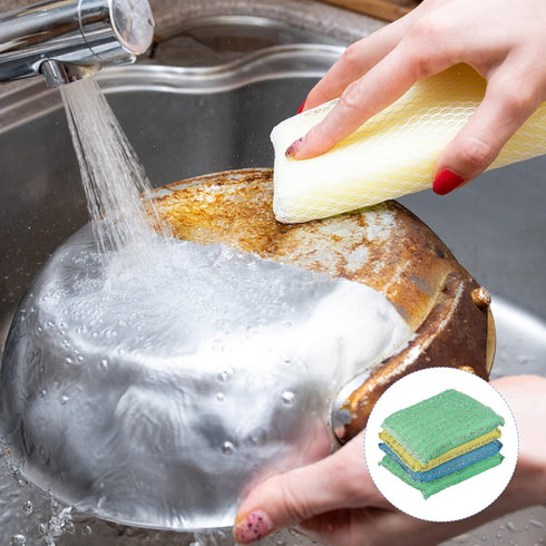 Kitchen Scrub Sponge 4pcs, Non-Scratch Microfiber Dishwashing Sponge for Washing Dishes & Household Cleaning